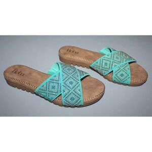 Reba Nell Turquoise Cross Band Beaded Slide Sandals Womens Size 6.5 M New in Box